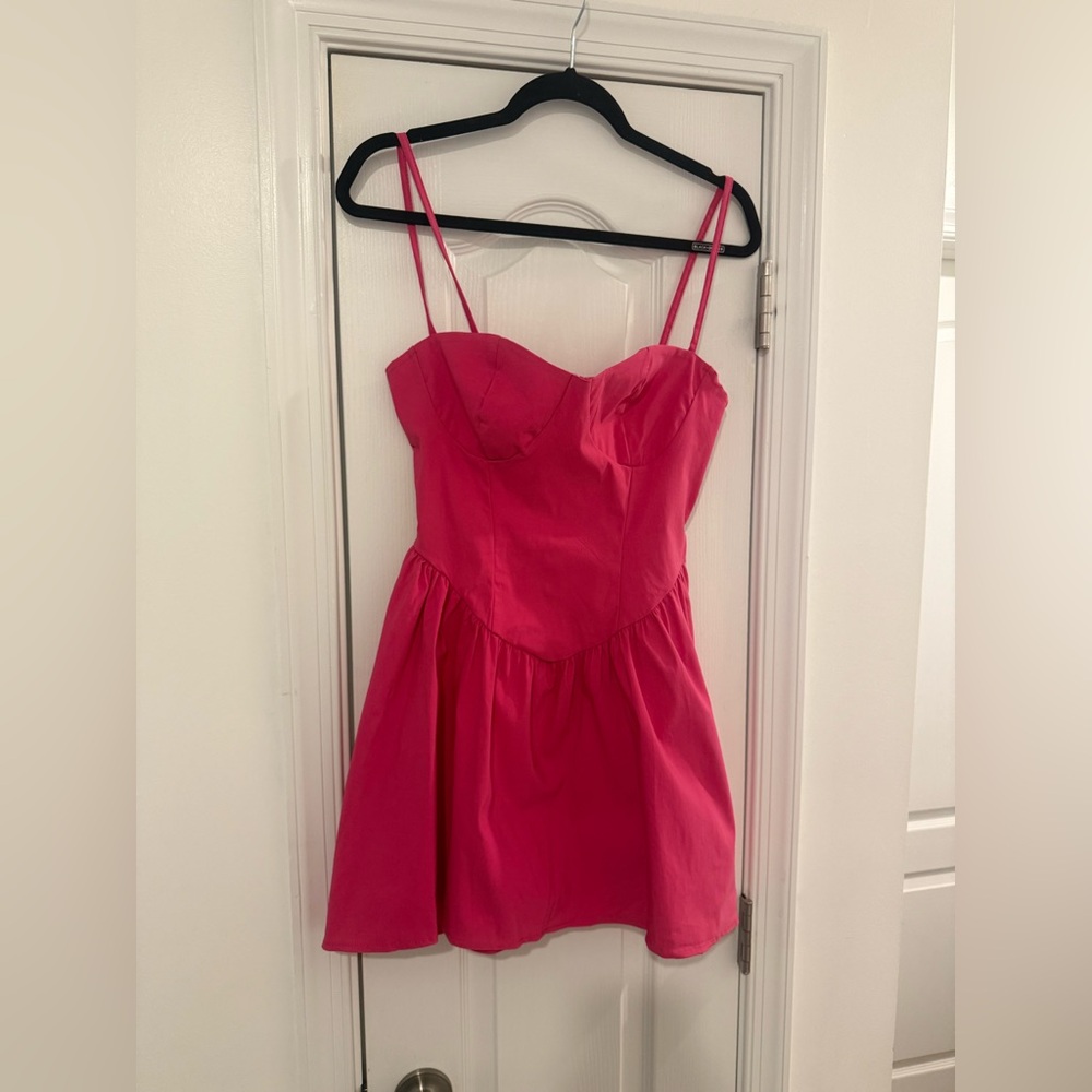 NWT hot pink mini dipped waist dress